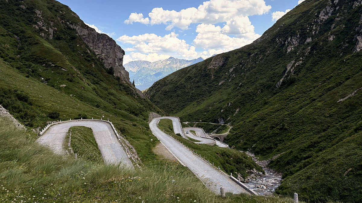 The Tremola switchbacks seen from above on the Gotthard Pass
